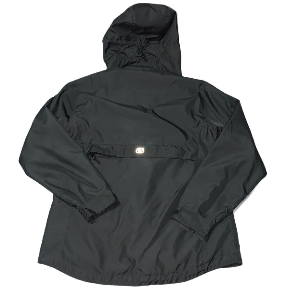 CS Black Jacket L Hooded Performance Wear Lightweight Packable Pockets Zip EUC - Picture 2 of 9